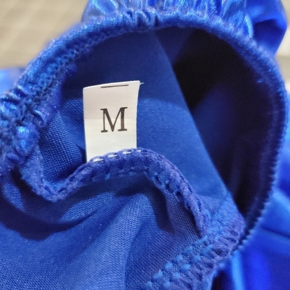 New Metallic Blue Bright Satin Stretch Fit Flare Dress Size Medium - Picture 10 of 10